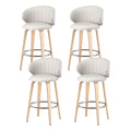 Set of 4 Luella Bar Stools – Beige Leather & Wood Finish (65cm Seat Height)