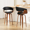 Set of 2 Lawson Wood and Leather Swivel Bar Stools Black