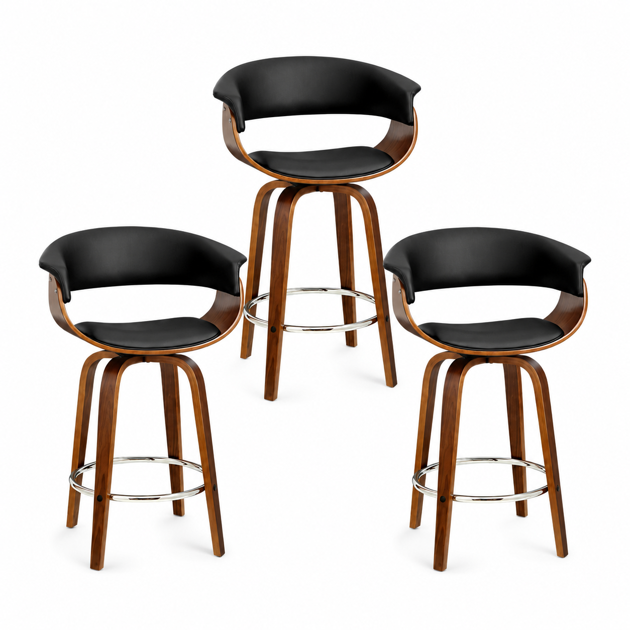 Set of 3 Wooden Kitchen Bar Stools 65cm - Black