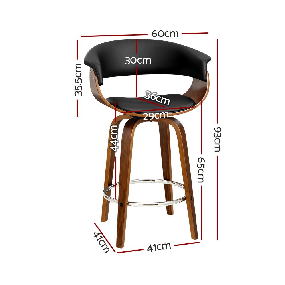 Set of 3 Wooden Kitchen Bar Stools 65cm - Black