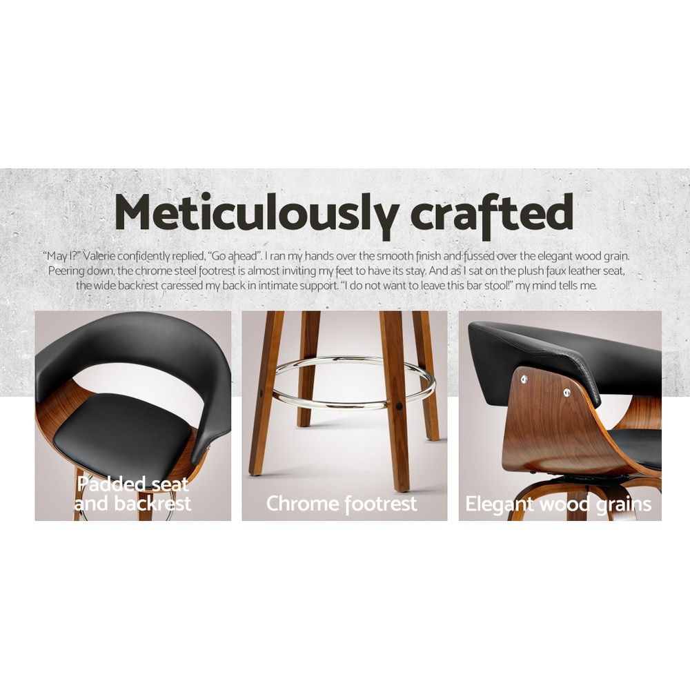 Set of 3 Wooden Kitchen Bar Stools 65cm - Black