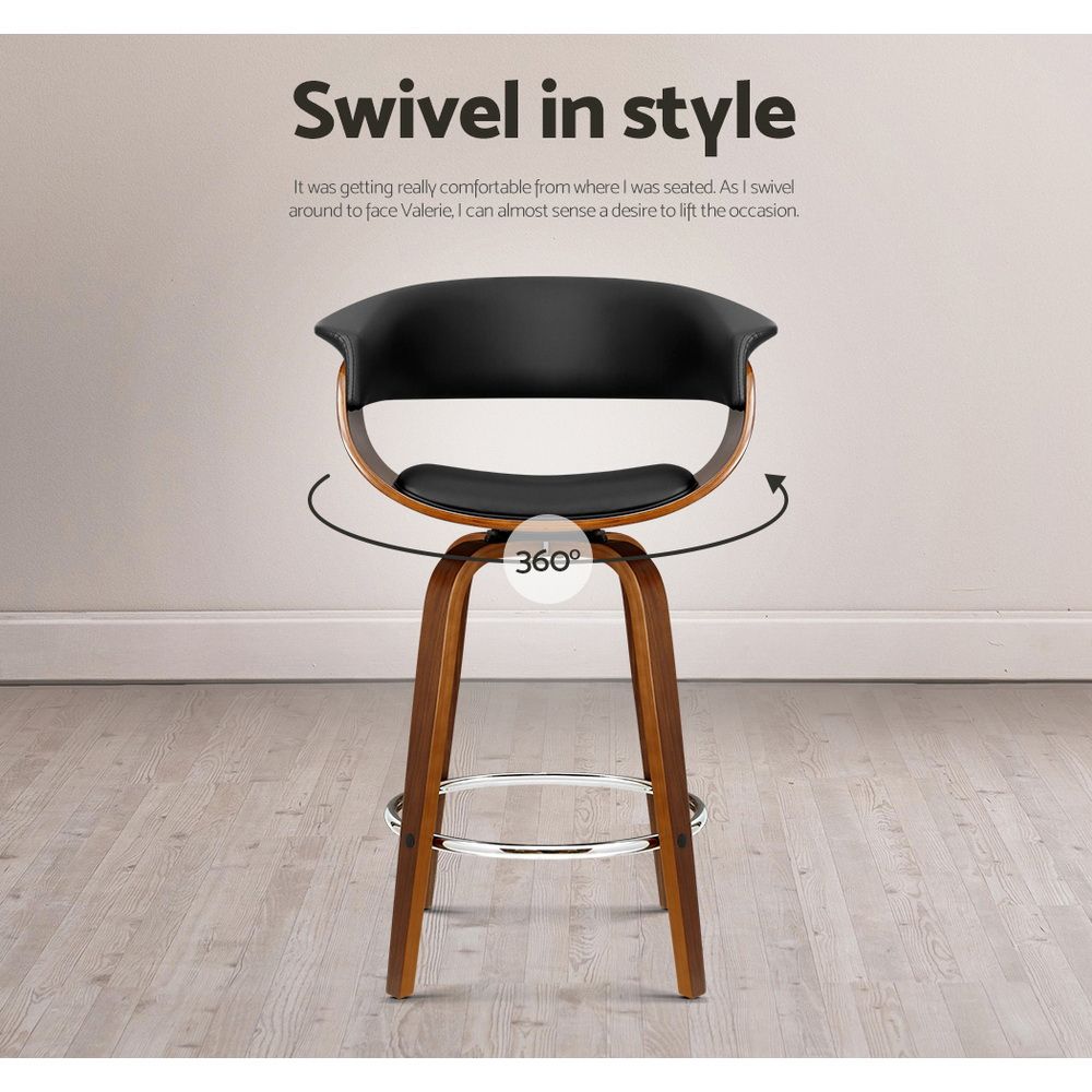 Set of 3 Wooden Kitchen Bar Stools 65cm - Black
