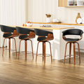 Set of 4 Lawson Wood and Leather Swivel Bar Stools Black