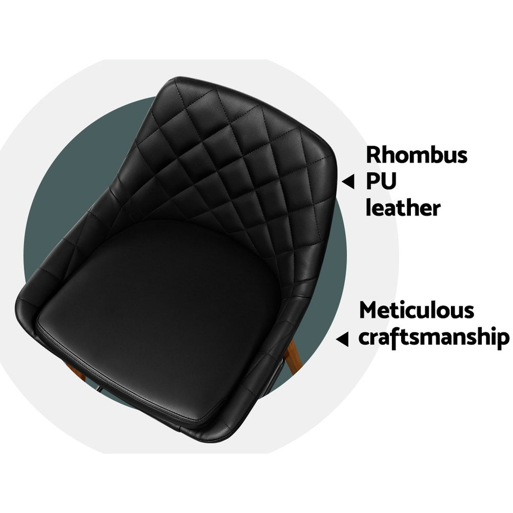 Set of 2 Sebastian Bar Stools Bentwood PU Leather Diamond Pleat - Black