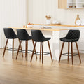 Set of 4 Sebastian Bar Stools Bentwood PU Leather Diamond Pleat - Black
