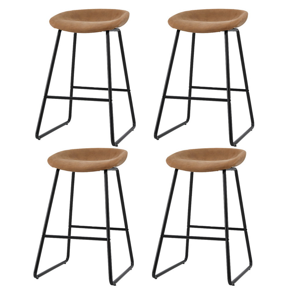 4x Bar Stools Kitchen Dining Chairs Counter Stool PU Leather Metal Brown