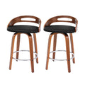Set of 2 Swivel Low Back Bar Stools with PU Cushion - Black