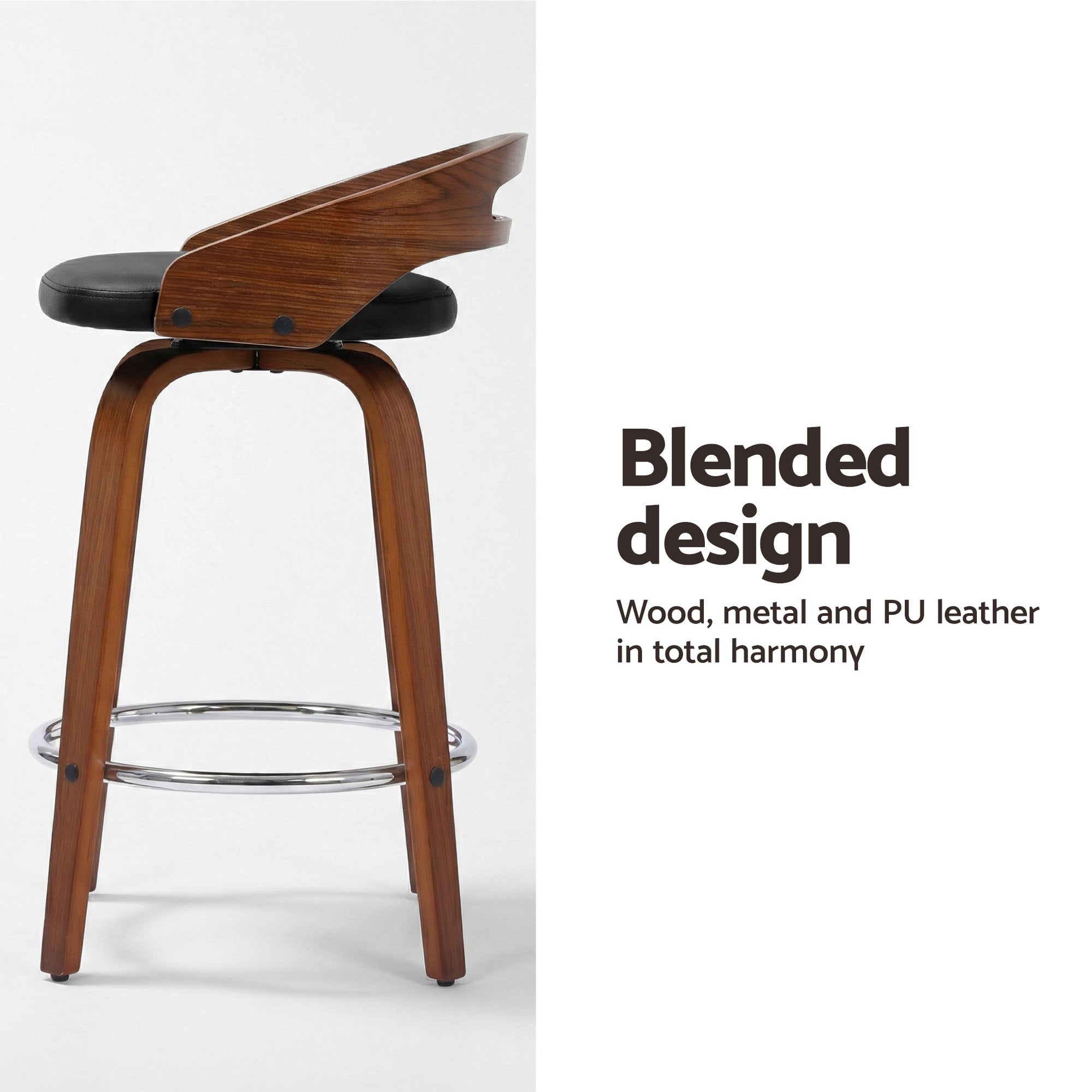 Set of 2 Swivel Low Back Bar Stools with PU Cushion - Black