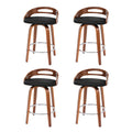 Set of 4 Swivel Bar Stools Low Back PU Cushion Counter Chairs - Black