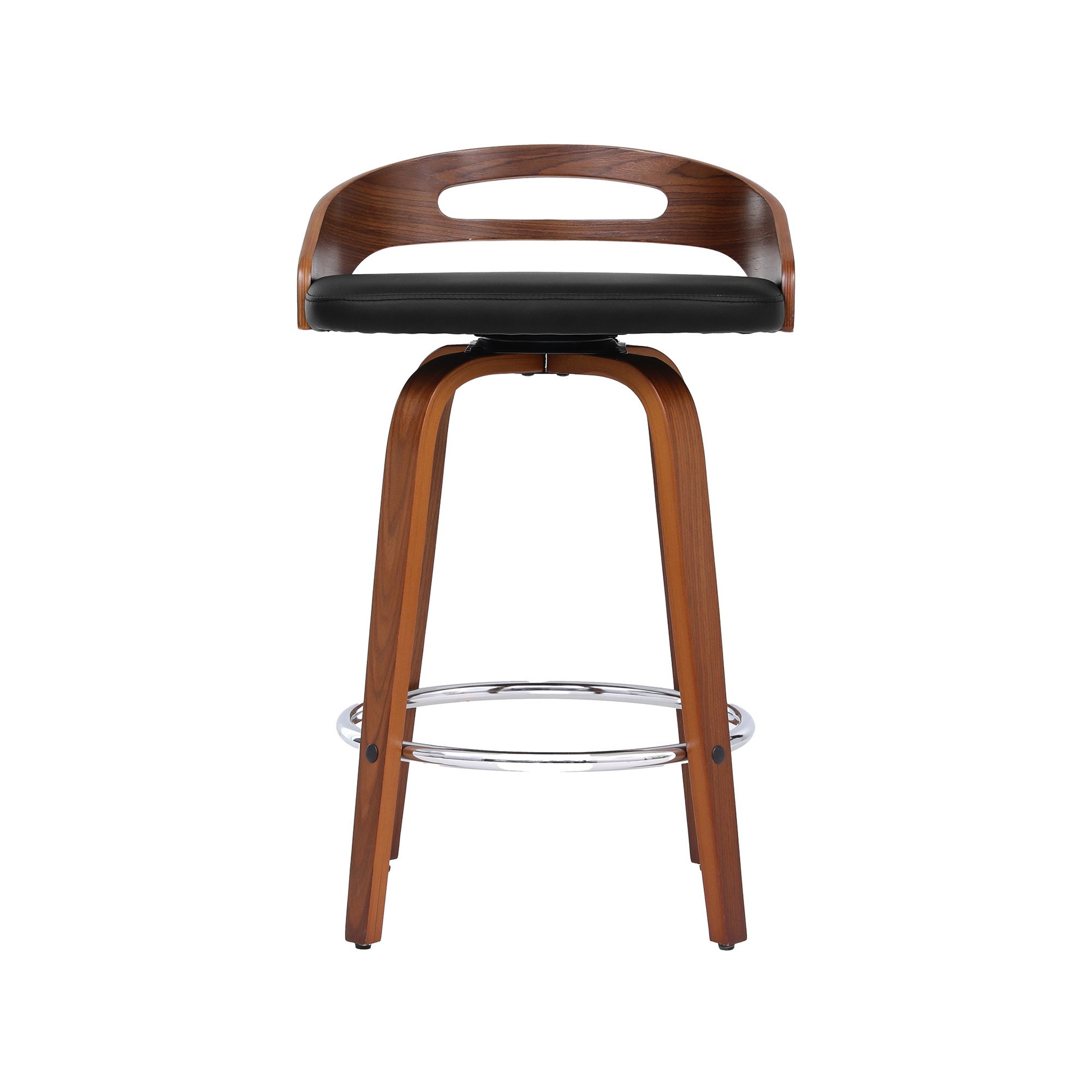 Set of 4 Swivel Bar Stools Low Back PU Cushion Counter Chairs - Black