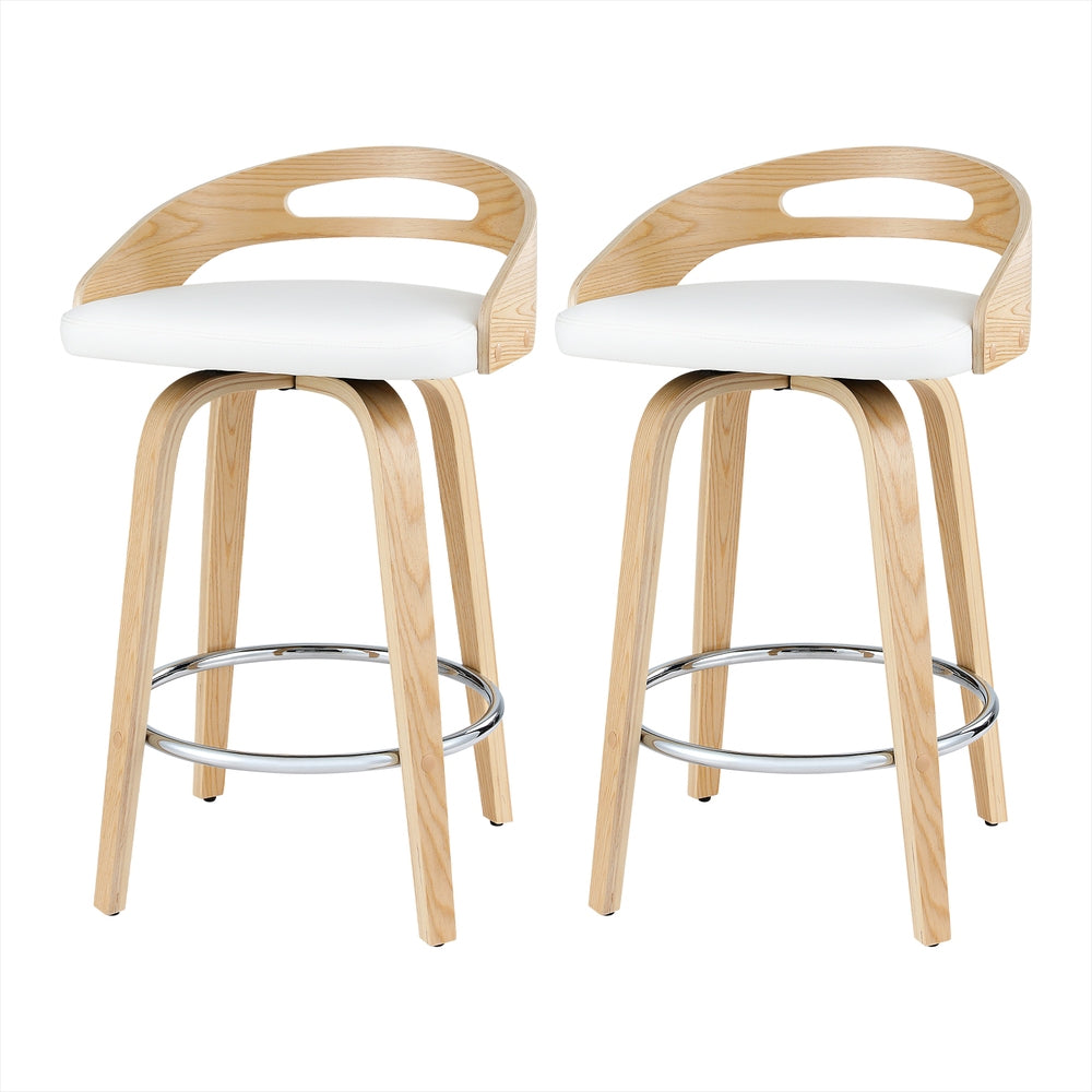 Set of 2 Contoured Wood Bar Stools - White and Pine