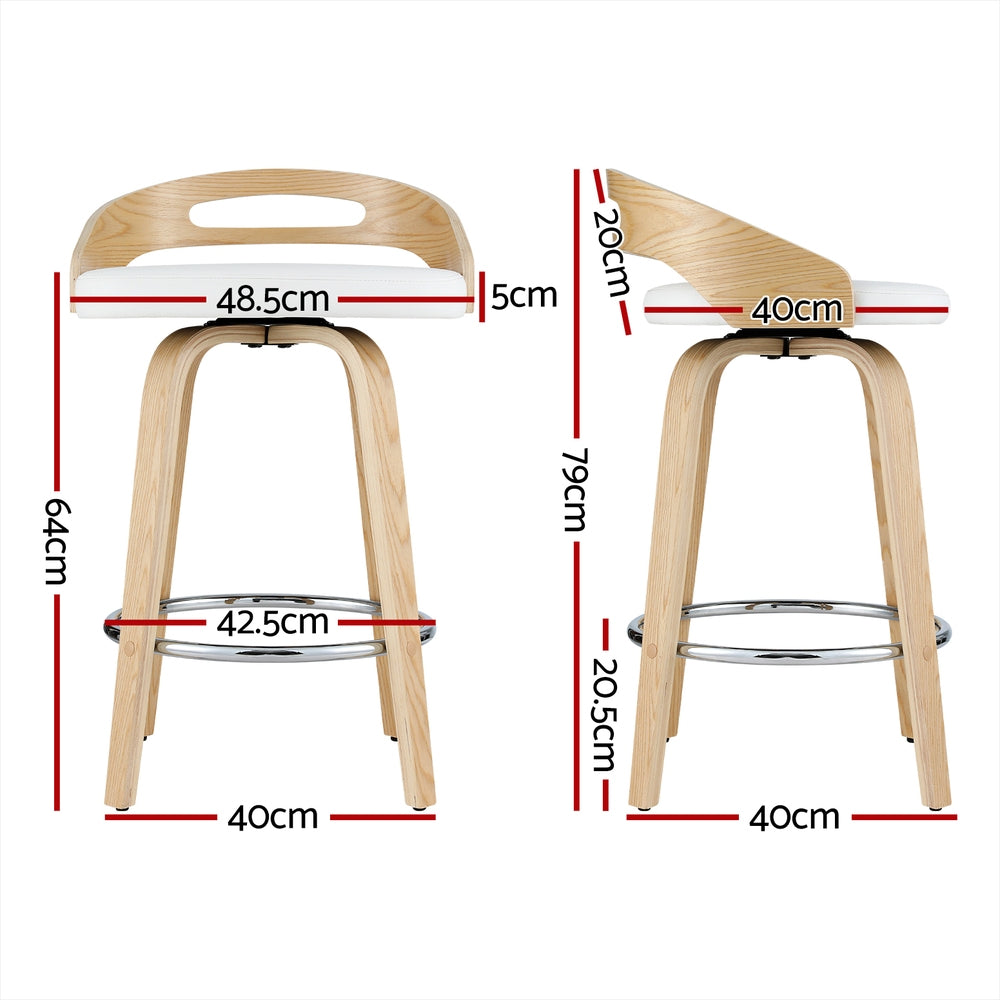 Set of 2 Contoured Wood Bar Stools - White and Pine