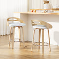 Set of 2 Aveline Swivel PU Leather Bar Stools – White & Walnut
