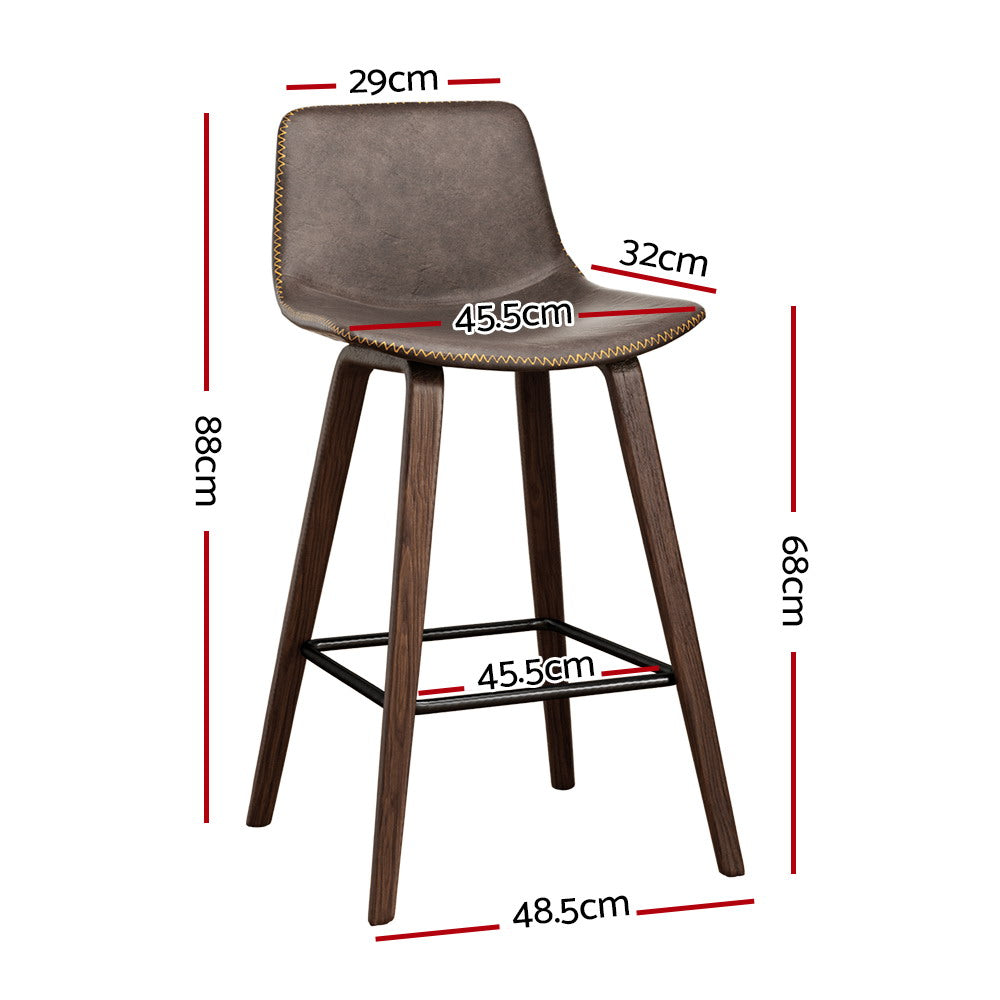 Set of 2 Bentwood PU Leather Bar Stools Square Footrest - Wood and Brown