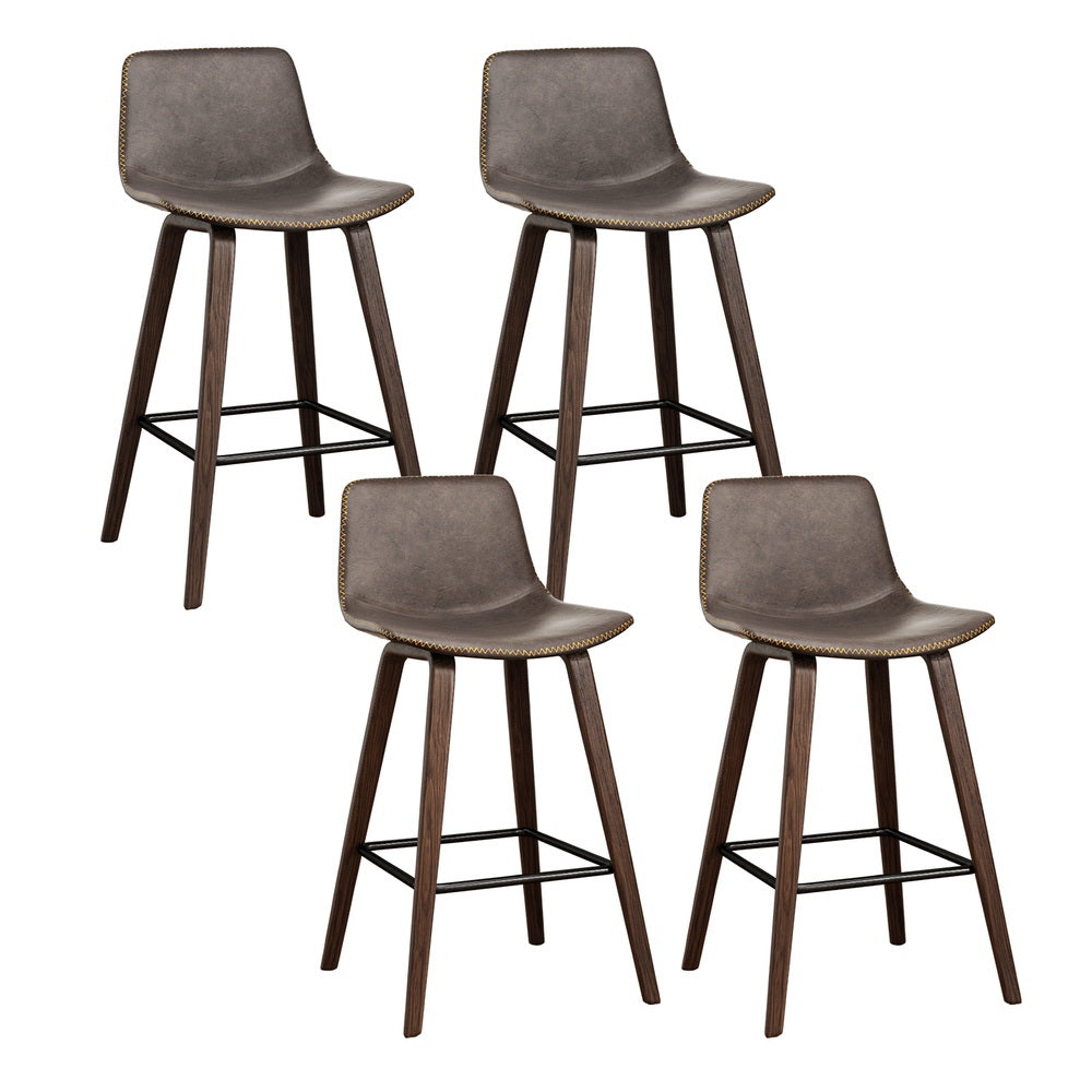 Set of 4 Bentwood PU Leather Bar Stools Square Footrest - Wood and Brown