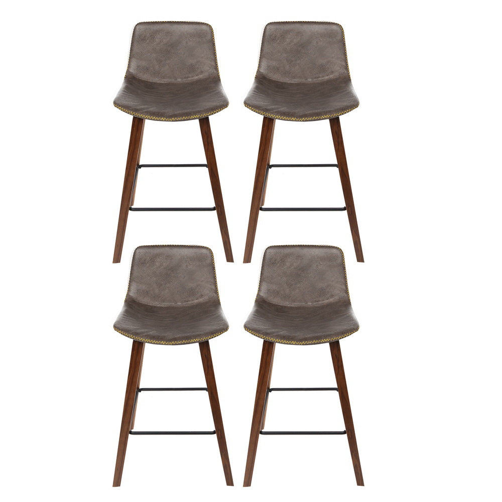 Set of 4 Bentwood PU Leather Bar Stools Square Footrest - Wood and Brown