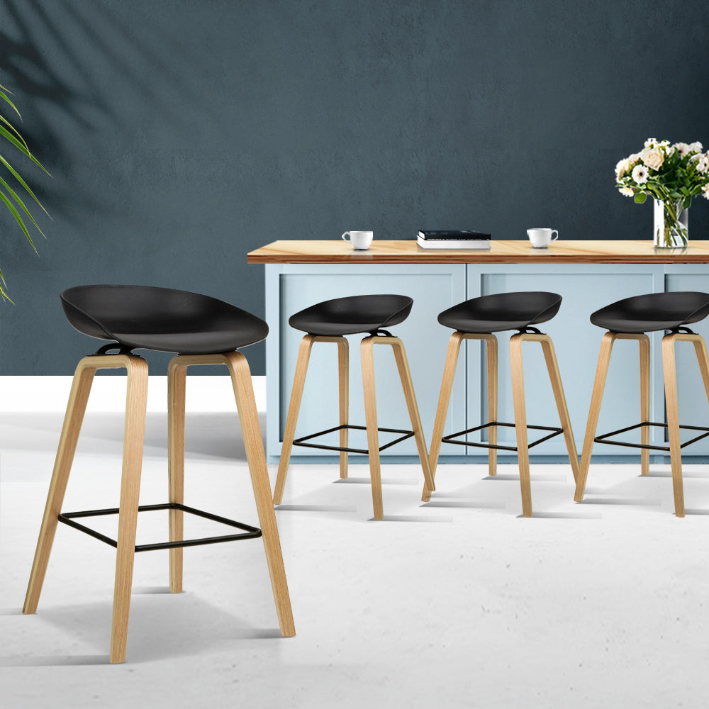 4x Bar Stools Kitchen Counter Stool Dining Chairs Wooden Black