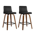 Set of 2 Carter Bentwood Bar Stools - Black Seat & Wood Legs