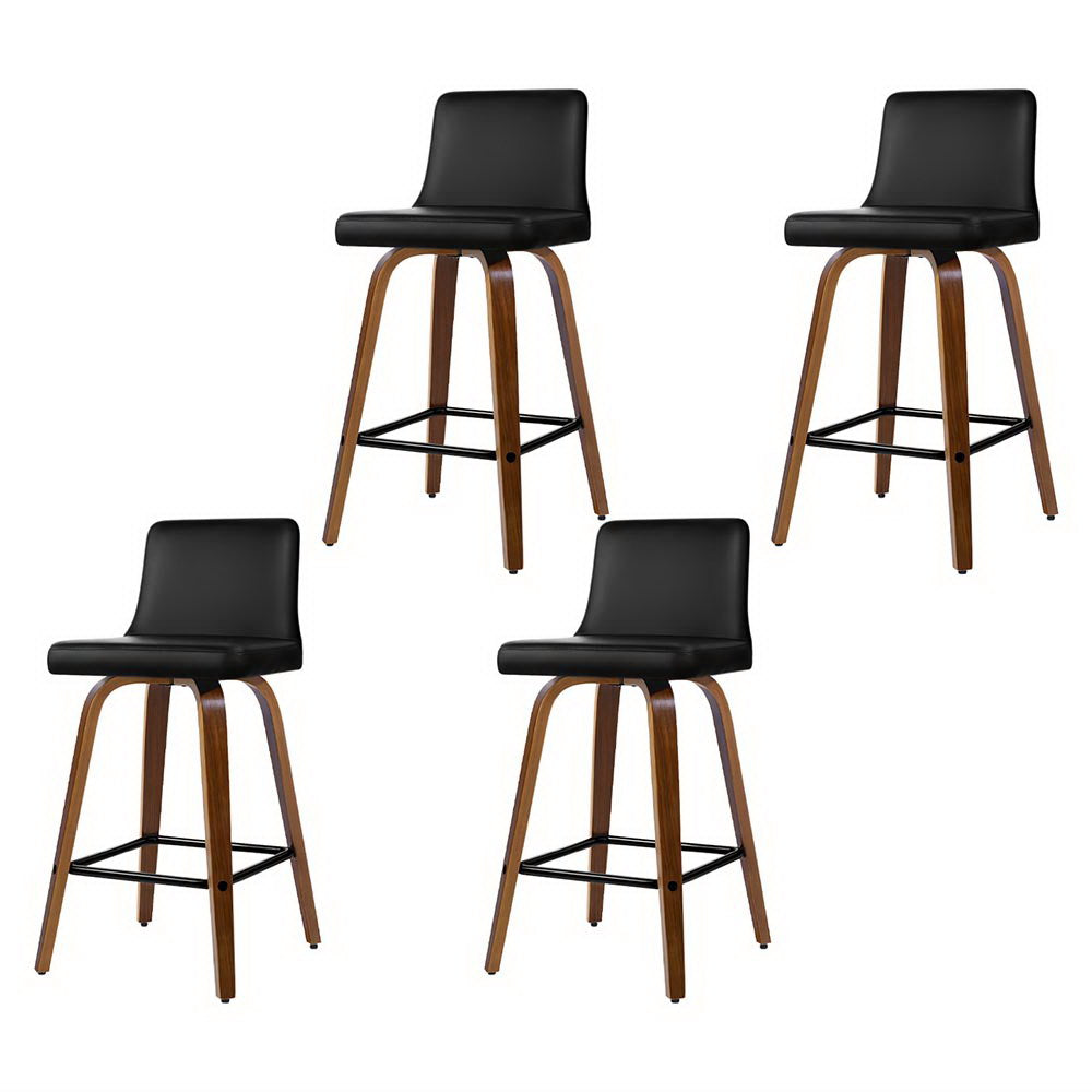 4x Bar Stools Swivel Leather Padded Wooden