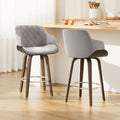 Set of 2 Evonne Wooden Swivel Bar Stools Grey Velvet