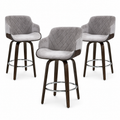 Set of 3 Wooden Kitchen Bar Stools with Swivel Velvet Seat - Grey