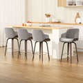 Set of 4 Evonne Wooden Swivel Bar Stools Grey Velvet