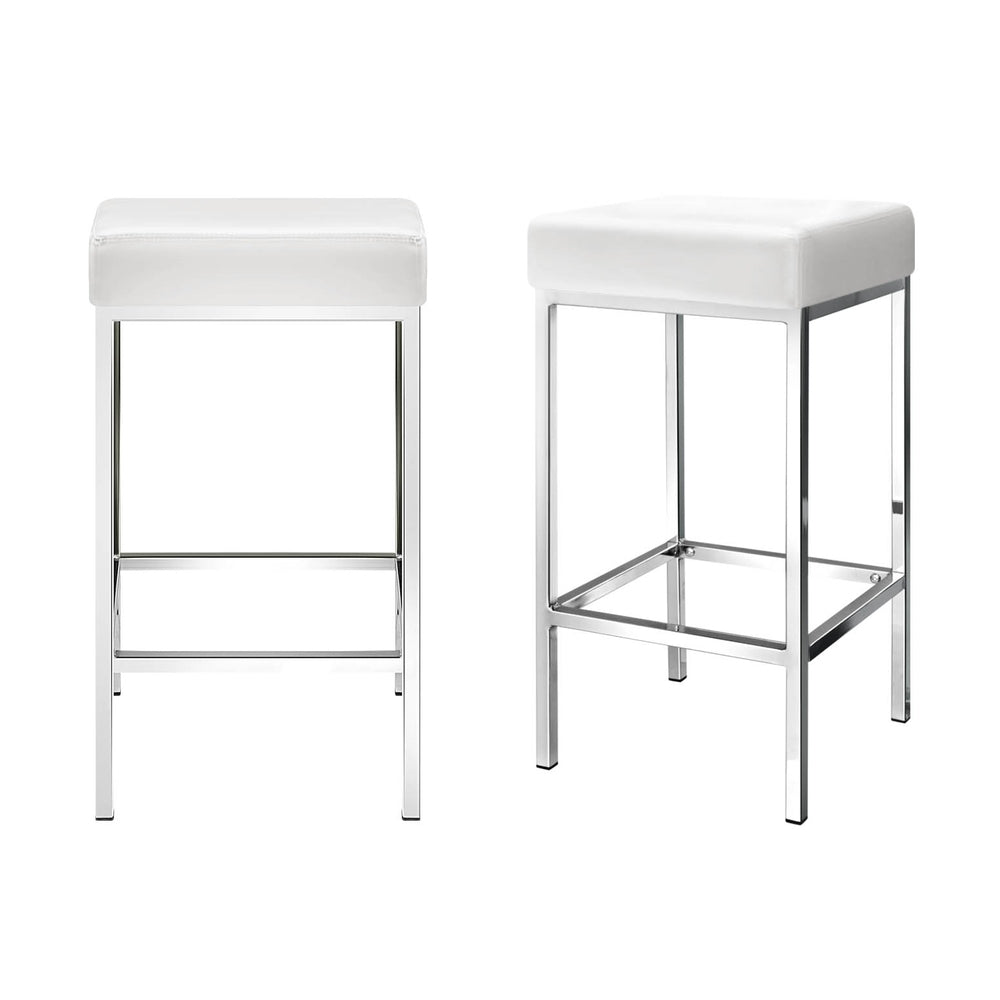 4x Bar Stools Leather Padded Metal White