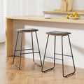 Set of 2 Backless PU Leather Bar Stools - Black and Wood
