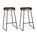 Set of 2 Backless Elm Wood Bar Stools 75cm - Black