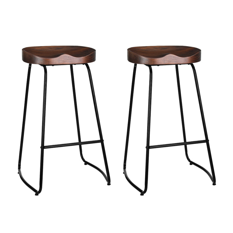 Set of 2 Backless Elm Wood Bar Stools 75cm - Black