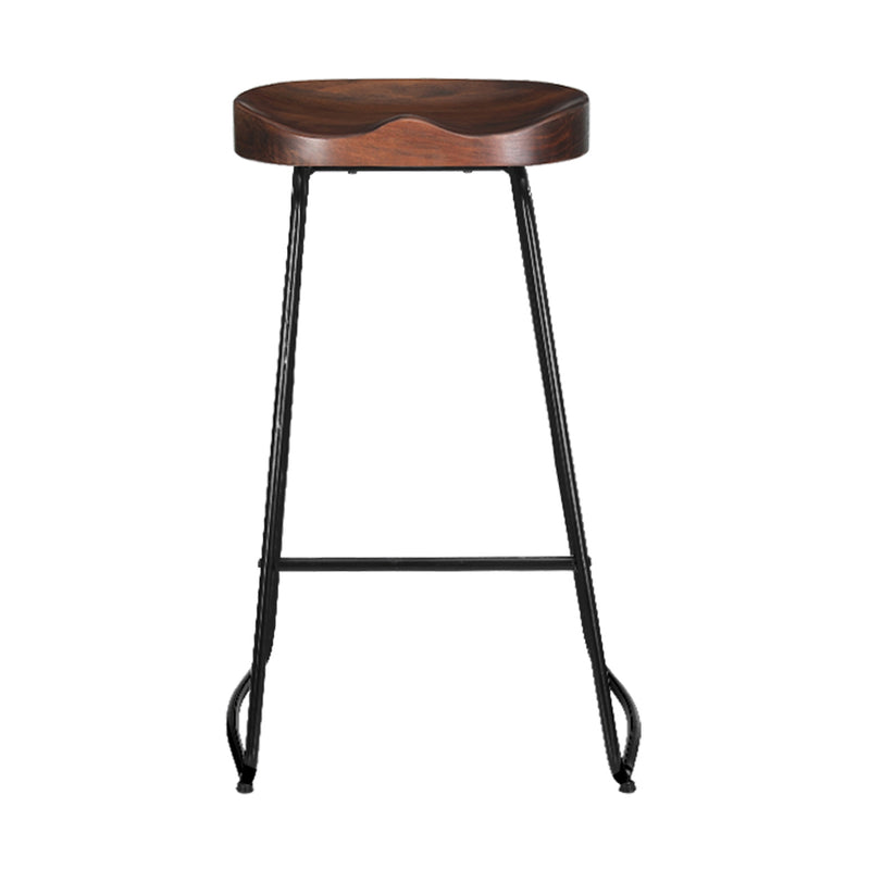 Set of 2 Backless Elm Wood Bar Stools 75cm - Black