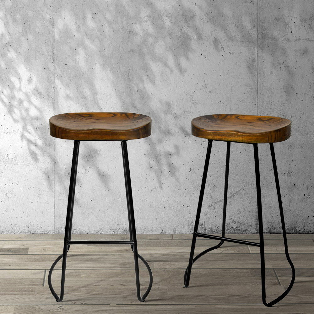 Set of 2 Backless Elm Wood Bar Stools 75cm - Black