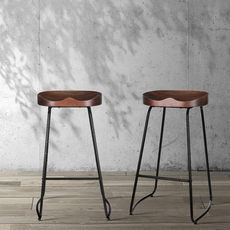 Set of 2 Backless Elm Wood Bar Stools 75cm - Black