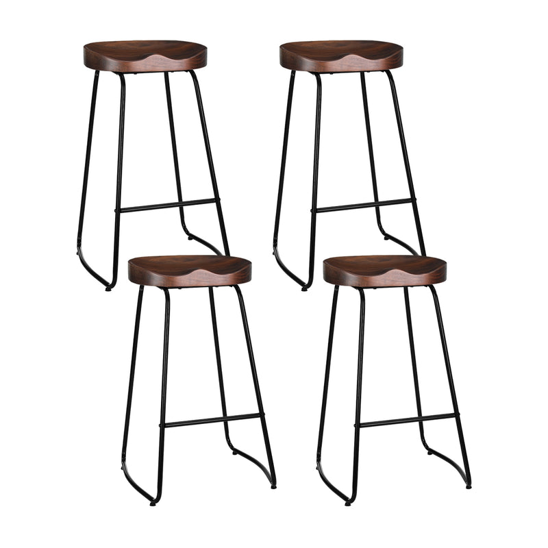 Set of 4 Elm Wood Backless Bar Stools 75cm - Black