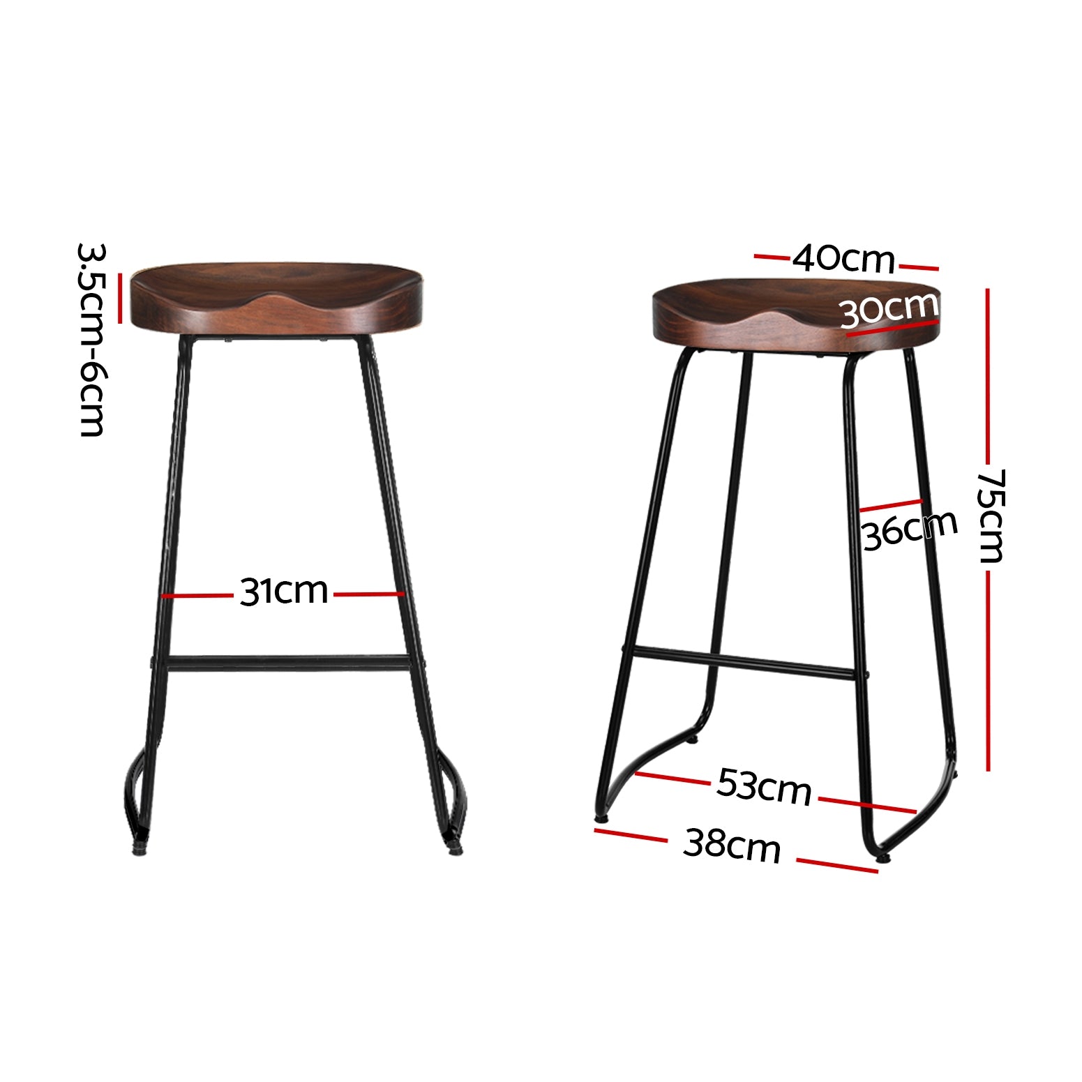 Set of 4 Elm Wood Backless Bar Stools 75cm - Black