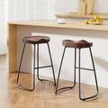 Set of 2 Elm Wood Backless Bar Stools 65cm - Black and Dark Natural