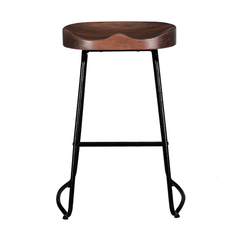 Set of 2 Elm Wood Backless Bar Stools 65cm - Black and Dark Natural