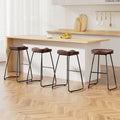 Set of 4 Elm Wood Backless Bar Stools 65cm - Black and Dark Natural