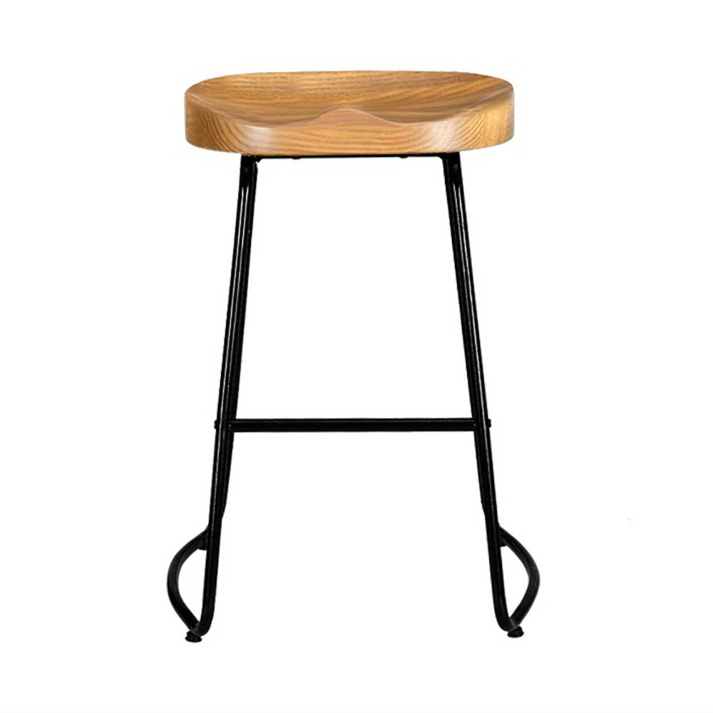 Set of 2 Elm Wood Backless Bar Stools 65cm - Black and Light Natural