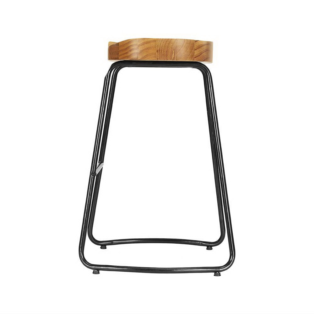 Set of 2 Elm Wood Backless Bar Stools 65cm - Black and Light Natural