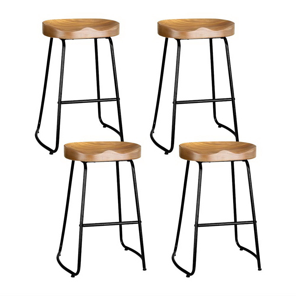 Set of 4 Elm Wood Backless Bar Stools 65cm - Black and Light Natural