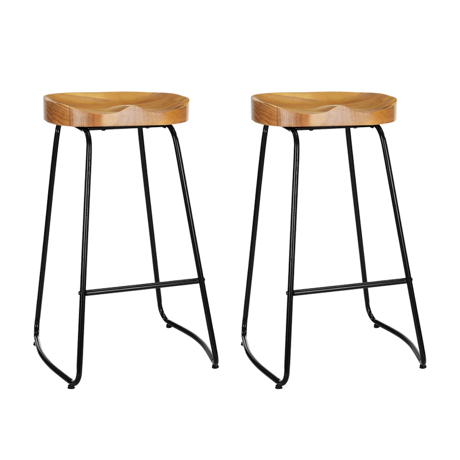 Set of 2 Elm Wood Backless Bar Stools 75cm - Black and Light Natural