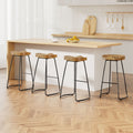 Set of 4 Elm Wood Backless Bar Stools 75cm - Black and Light Natural