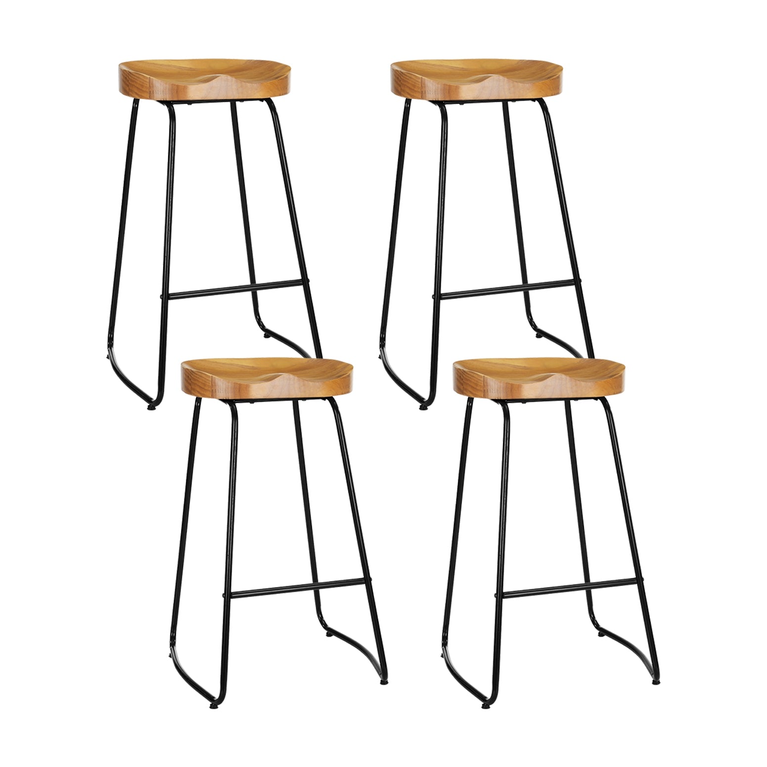 Set of 4 Elm Wood Backless Bar Stools 75cm - Black and Light Natural