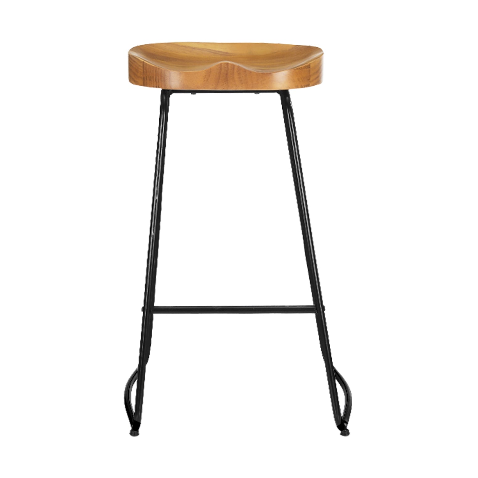 Set of 4 Elm Wood Backless Bar Stools 75cm - Black and Light Natural