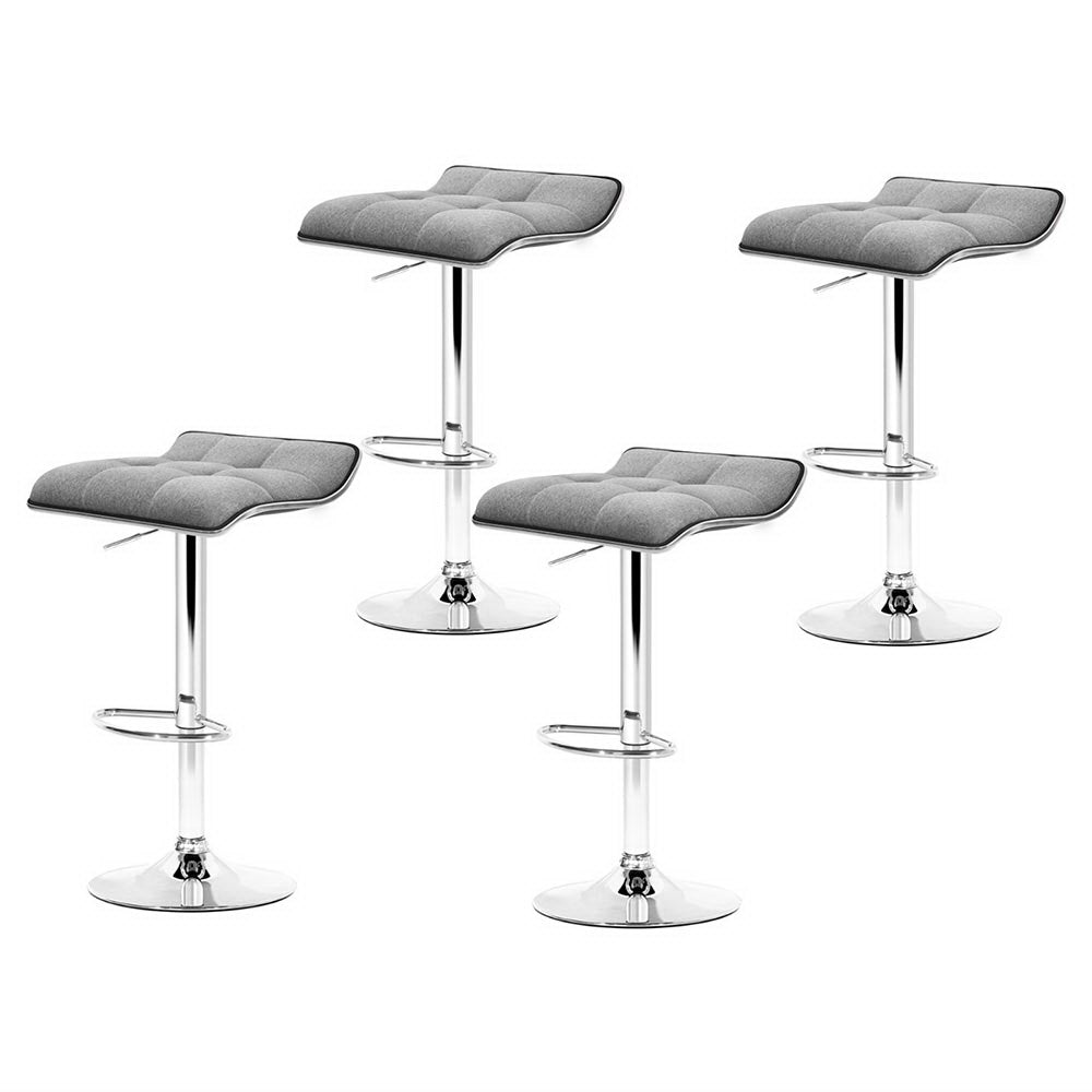 4x Bar Stools Linen Padded Gas Lift