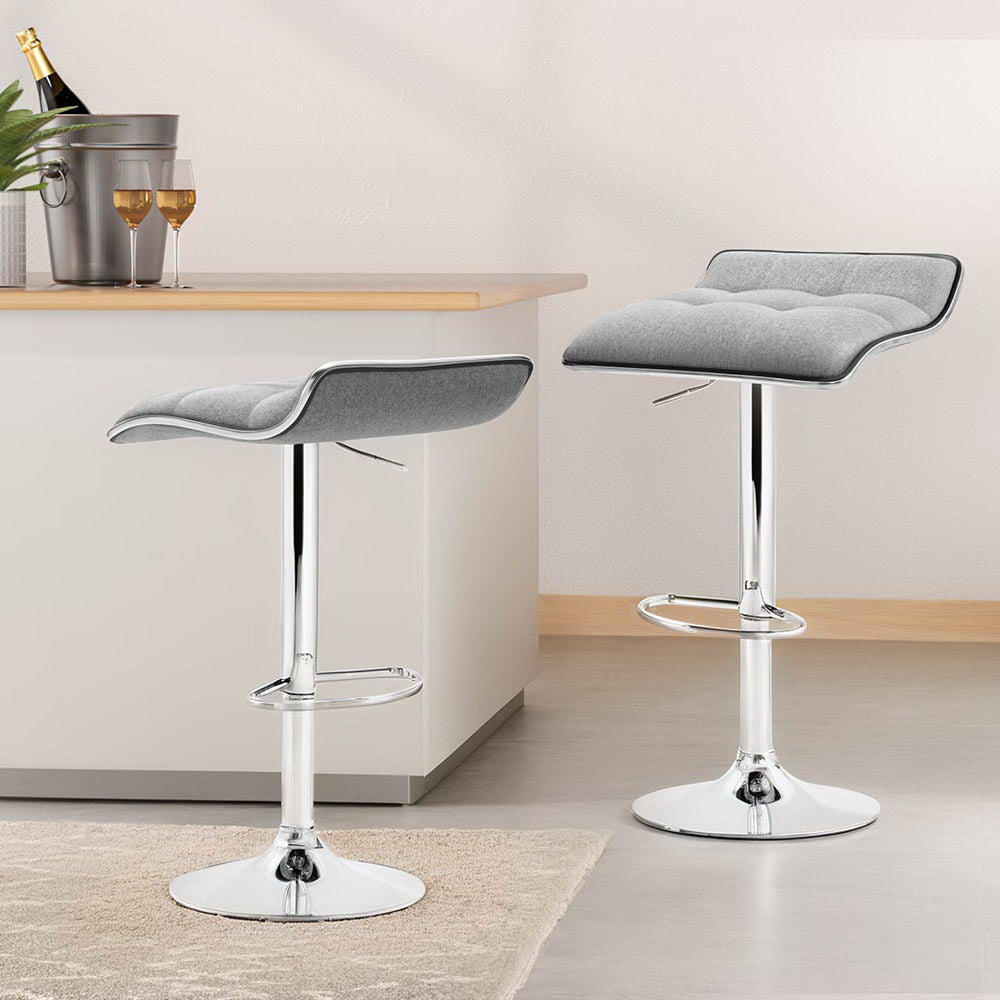 4x Bar Stools Linen Padded Gas Lift