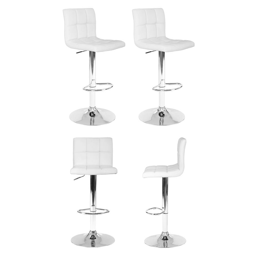 4x Bar Stools Leather Gas Lift White