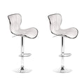 Set of 2 PU Leather Patterned Bar Stools - White and Chrome