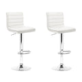Set of 2 PU Leather Bar Stools Padded Line Style - White